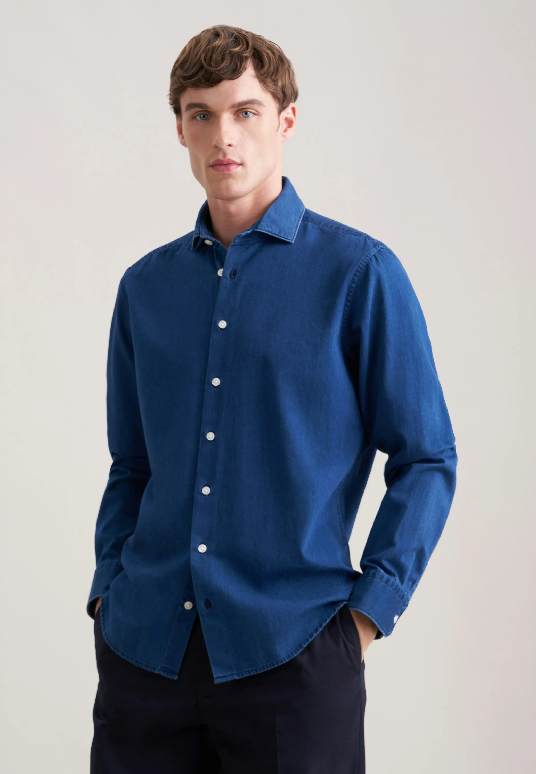 Regular Denimhemd Denim Blau 44 - Seidensticker - FashionsVida