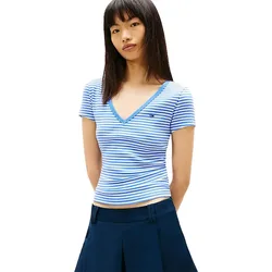 Maglietta A Maniche Corte Con Collo A V Dw0dw17385 Empire Blue / Stripe M