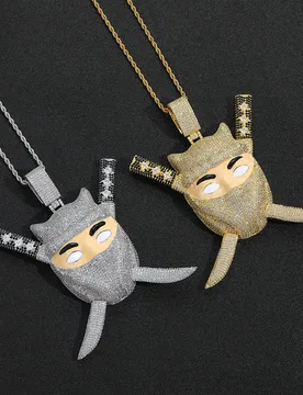 Hip Hop Rhinestone Ninja Pendant Necklace Detachable Double Sword Design Heavy Craft Iced Out Street Jewelry For Men - Aliexpress - FashionsVida