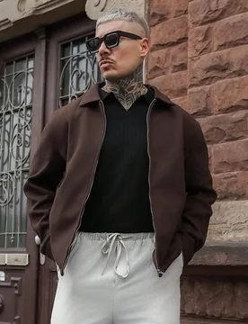 Abrigo casual con cremallera de unicolor de manga larga para hombres, abrigo bomber de color moca de otoño/invierno para hombres con cremallera, abri - Shein - FashionsVida