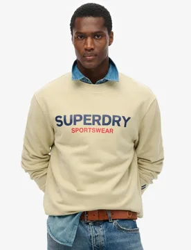 Superdry Herren Lässiges Sportswear Sweatshirt mit Rundhalsausschnitt und Logoprint Beige - Größe: S - 84.99 - FashionsVida