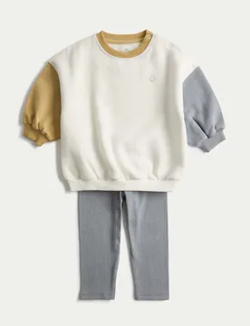 Piece Cotton Rich Top & Bottom Outfit (0-3 Yrs) Blue Mix male - M&S - FashionsVida
