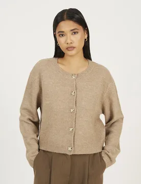 Round Neck Womens Jersey Knit Cardigan - - Size: XS - Brave soul - FashionsVida
