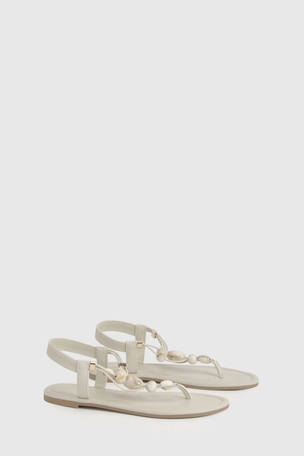 Womens Beaded Toe Post Sandals - Cream - Size Uk 4 - Boohoo - FashionsVida