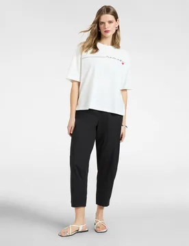 Pantalones de mujer globo de algodón elástico ajuste recto con cierre de banda elástica - Elena Miró - FashionsVida