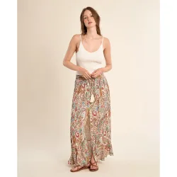 Falda larga con estampado y lazada