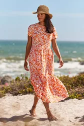Women's 'Sardinia' Casual Summer Everyday Tiered Dress in Orange Size: 8 - Orange - Size: 8