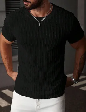 Camiseta de manga corta de cuello redondo minimalista y casual de unicolor para hombres M - Shein - FashionsVida
