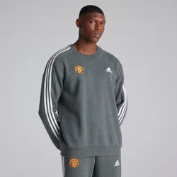 Manchester United x Mens Essentials Fleece 3-Stripes Sweatshirt Grey XS