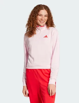 Giacca da allenamento Essentials Color Pop French Terry Crop Quarter-Zip L Clear Pink - Adidas - FashionsVida