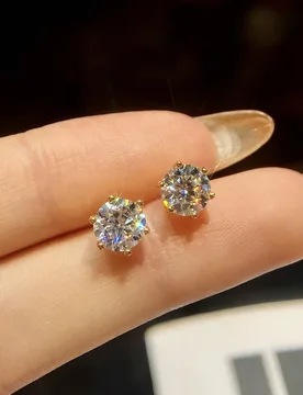Par de pendientes de aro de plata de ley 925 con diamantes Moissanite redondos de 0,1 a 2 quilates, color D, de 6 garras, elegantes, para aniversario - Shein - FashionsVida