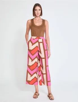 Pantalón ancho de mujer culotte en tejido estampado - Lola Casademunt - FashionsVida