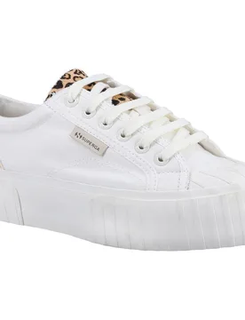 Calfhair Details Leather Womens White Avorio/leopard Spots Trainers - Size Uk 6.5 - Superga - FashionsVida