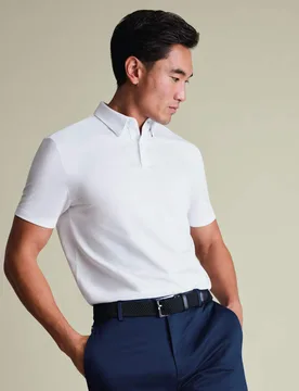 Cotton Blend Jersey Polo Shirt White male - Charles Tyrwhitt - FashionsVida