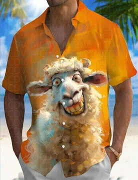 Sheep Pattern Style Men's Hawaiian Shirt Stretch Easy Care Camp Shirt Big Tall - Aliexpress - FashionsVida