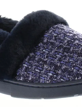 Womens Slippers Avon Slip On Fluffy Faux Fur Navy Textile - Size Uk 4 - Strollers - FashionsVida
