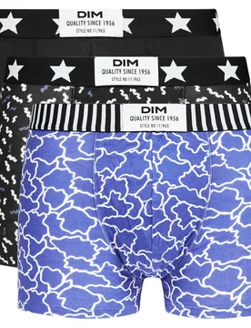 Pack de tres bóxers de algodón elástico con estampados variados y varios colores - Dim - FashionsVida