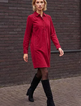 Women's Corduroy Tunic Shirt Dress in Wine Size: 10 - Wine - Size: 10 - Roman - FashionsVida