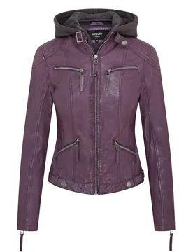 Womens Hooded Classic Biker Jacket - Brazzaville - Purple Nappa Leather - Size 20 Uk - Infinity Leather - FashionsVida