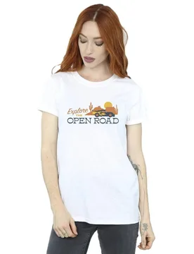 Women's Cars Explore The Open Road Cotton Boyfriend T-Shirt in White Size: Large - White - Size: L - Disney - FashionsVida