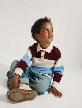 Striped Rugby Knitted Jumper (2-8 Yrs) Burgundy Mix male - M&S - FashionsVida