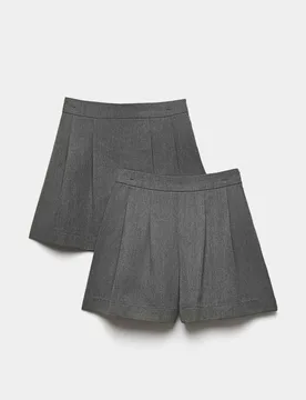 Pack Girls' Pleat Front Shorts (4-14 Yrs) Grey female - M&S - FashionsVida