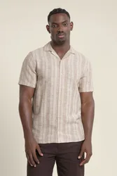 Mens Jacquard Stripe Short Sleeve Shirt - - Size: M