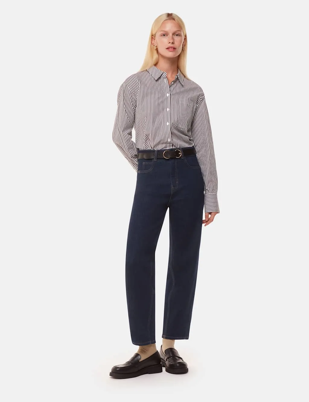 High Waisted Barrel Ankle Grazer Jeans Denim female - Whistles - FashionsVida