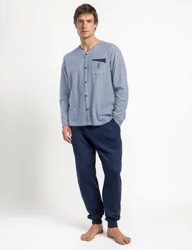 Pijama completo largo abierto de hombre de punto de algodón - Admas - FashionsVida
