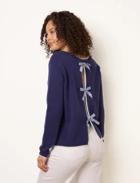 Back Bow Jumper - M/L / NAVY - female - Blue Vanilla - FashionsVida