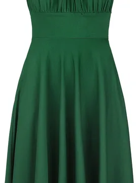 Rockabilly Kleid knielang - Gathered Neckline Flared Dress - XS bis 3XL - für Damen - Größe S - grün - Frauen - female - Voodoo vixen - FashionsVida