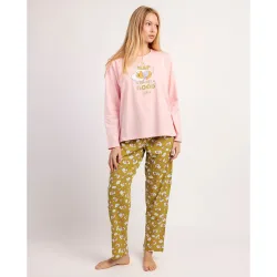 Pijama largo de mujer de punto de algodón con detalles en brillo