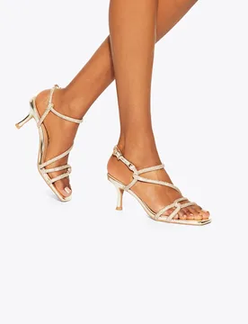 Sparkle Metallic Strappy Kitten Heel Sandals Gold female - Kurt geiger - FashionsVida