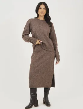 Women's Knitted Jumper & Midi Skirt Set in Brown Size: Large - Brown - Size: L - Brave soul - FashionsVida