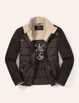 Klima-Freizeitjacke, normale Größen#untersetzte Größen, Farbe Braun, 58, modischer Materialmix wärmendes Fleece Herren - Walbusch - FashionsVida