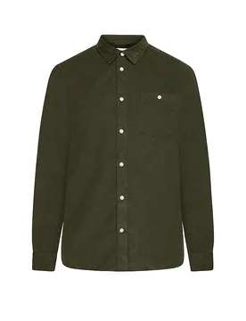 Camisa de pana Regular Fit verde oscuro XL - Knowledge Cotton Apparel - FashionsVida