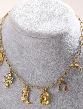 Pieza Collar con colgante de bota de vaquero, pistola, cactus al estilo occidental, sombrero de vaquero casual y naipes - Un regalo de joyería reflex - Shein - FashionsVida