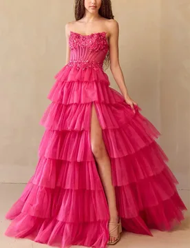 Luxury Fuchsia Prom Dresses 2026 Strapless Multi-layer Silt Tulle Long Birthday Evening Formal Party Gowns Gala Robe De Soriee - Aliexpress - FashionsVida