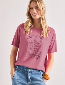 T-Shirt mit Rundhals und Frontprint female Pink - Street One - FashionsVida