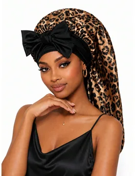 Pieza Gorro de dormir de seda de satén con estampado de leopardo, Gorro de dormir con trenza larga, Gorro envolvente de cabello ajustable y reutiliza - Shein - FashionsVida