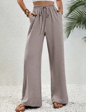 Pantalones lisos de mujer estilo sencillo con cinturón, longitud de 7/9 para uso diario L - Shein - FashionsVida