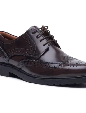 Verity Hi-Shine Leather Womens Chocolate Brogues Shoes - Size Uk 8 - Hush puppies - FashionsVida