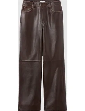 Pantalones de mujer rectos de piel con botón dorado - CLAUDIE PIERLOT - FashionsVida
