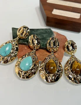 Dropshipping Vintage 18th Century Retro Jewelry Natural Turquoise Tiger's Eye Teardrop Bezel Setting Chunky Bold Fine Earrings - Aliexpress - FashionsVida
