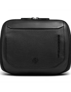 Borsello S143 Unisex Nero in Pelle e Tessuto Orizzontale - Piquadro - FashionsVida