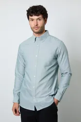Mens Green Oxford Long Sleeve Shirt Cotton - Size Medium