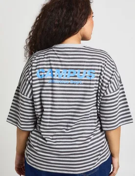 Womens Plus Stripe Oversized Short Sleeve Top - Grey Cotton - Size 20 Uk - Boohoo - FashionsVida