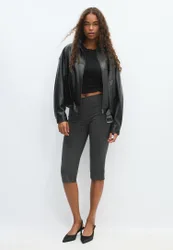 Kunstleder-Blousonjacke mit Gürtel Schwarz S