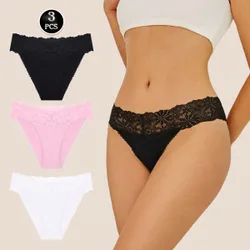 Set de 3 bragas triangulares sin costuras de mujer con patchwork de encaje de unicolor L