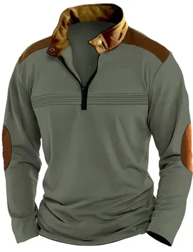 Retro Men's Polo Shirt Solid color Splicing Long sleeved Half Zipper Stand up collar Sweatshirt Spring Outdoors Men's Pullover - Aliexpress - FashionsVida